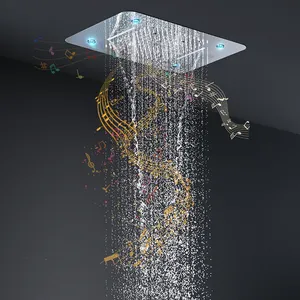 最新のsus304 580 * 380mm降雨滝スプレーシャワー蛇口浴室天井led音楽シャワーヘッド