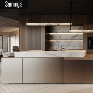 Gabinetes <span class=keywords><strong>de</strong></span> <span class=keywords><strong>Cocina</strong></span> Modulares Pequeños <span class=keywords><strong>de</strong></span> Acero y Aluminio con <span class=keywords><strong>Puertas</strong></span> Modernas <span class=keywords><strong>de</strong></span> <span class=keywords><strong>Vidrio</strong></span> Templado, Juego Completo Incluye Grifo y Cesta <span class=keywords><strong>para</strong></span> Cajones - Product Image 2