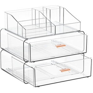 Clear Double Layer Cosmetic Storage <b>Drawer</b> With <b>Stackable</b> Design For Makeup Organizer Desktop Use - Product Image 5