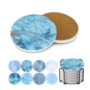 Ceramic Drink Coaster With Cork Backing Pads Heat Transfer Cup Coaster Set Sublimation Blanks Coasters For Drinks