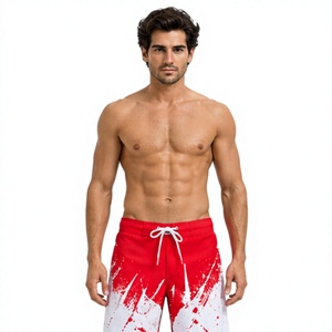 Shorts de bain décontractés pour hommes, séchage rapide, cordon de serrage à la taille, poches, imprimé coucher de soleil, tissu polyester, logo personnalisé, plage, surf - Product Image 1
