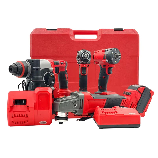 4 in 1 Power Tools Combo Set Kit Torque Wrench Rotary Hammer Drill Angle Grinder Impact Drill Cordless Electrical Tools Combo