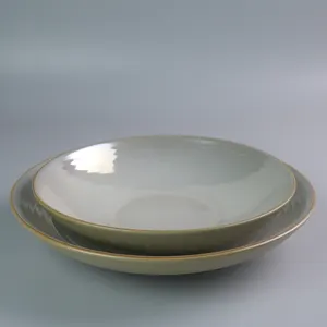 Wholesale Hotel Luxury Porcelain Silver Large Plate Ceramic Big Bowl Restaurant Dinnerware Customizable Wedding Kitchen