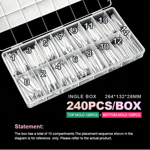 240 piezas de <span class=keywords><strong>moldes</strong></span> de uñas ABS de doble punta, delgados, en forma de T, puntiagudos, tipo ataúd, para extensión, transparentes, para salones de uñas y uso DIY - Product Image 3