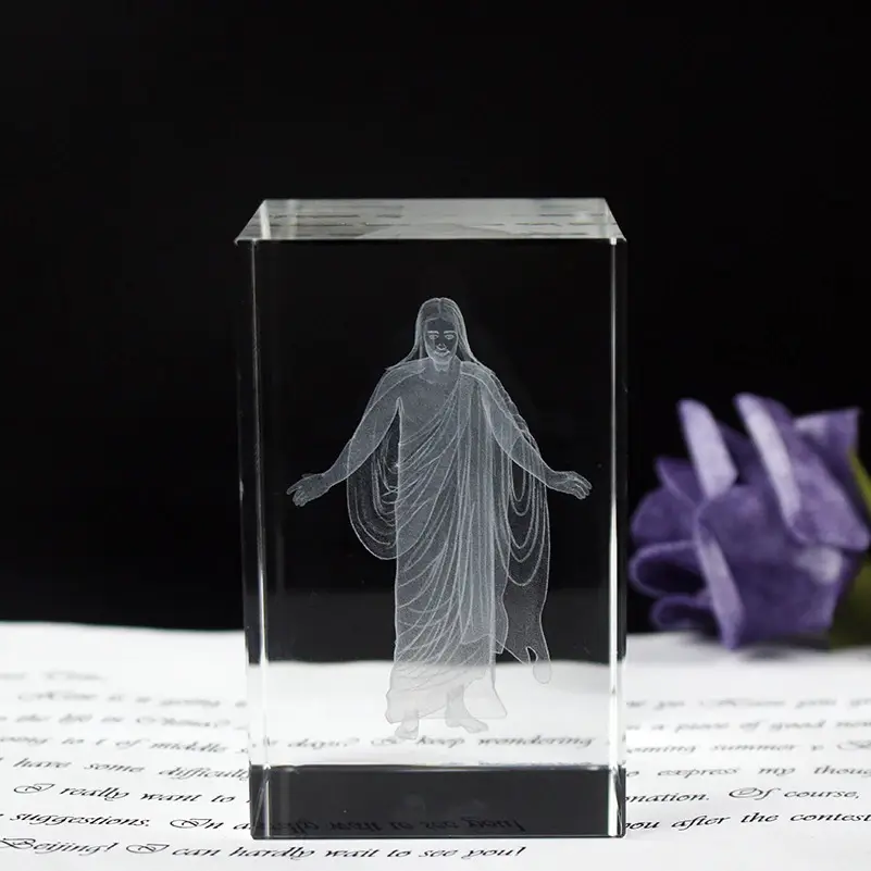 JY High standard 3d laser Jesus model glass blank blocks church souvenir customized crystal cubes