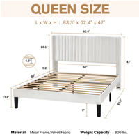 Lit plate-forme moderne rembourré ensemble de meubles pour chambre à coucher grand lit de luxe grande taille lit classique à panneaux en tissu de velours