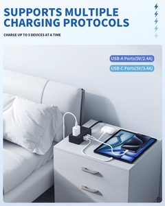 Multiprise de chambre 1,2 m avec veilleuse, 2 prises CA, 2 ports USB-C et 1 port USB-A, 1250W pour lampe, haut-parleur, générateur de bruit et recharge - Product Image 3