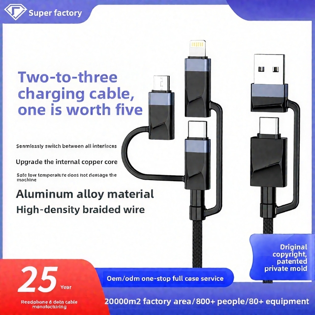 5-in-1 Aluminum Alloy 2m Data Cable 120W Super-Fast Charging Compatible iPhone 15 Multi-Function Flash-Charging Type-C