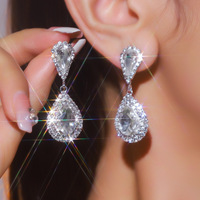 Boucles d'oreilles polyvalentes haut de gamme en cristal, élégantes et colorées, en forme de goutte d'eau, avec strass, design géométrique vintage