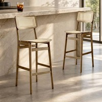 Tabourets de bar vintage modernes en bois massif, dossier haut, sans accoudoirs, avec repose-pieds, pour îlot de cuisine, comptoir, café, hôtel, restaurant