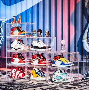 Wholesale Transparent Plastic Sneaker Stackable Shoe Storage Boxes Drop Front Acrylic Drawer Type Magnetic Clear Shoe Box