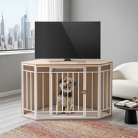 Meuble de caisse d'angle en bois et métal pour chien avec grande porte d'entrée et coussin amovible pour petits chiens de taille moyenne