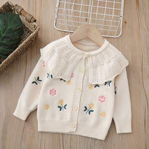 Nouveau cardigan pour filles automne-hiver, pull pour enfants, tricot décontracté, manteau une pièce entièrement brodé, livraison directe - Product Image 3