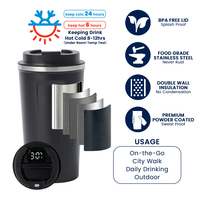 Vaso Térmico Inteligente Personalizable de 380 ml/510 ml con Pantalla LED de Temperatura, Taza de Viaje para Café, Termo de Acero Inoxidable con Aislamiento al Vacío