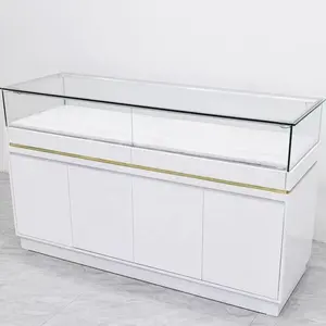 Aluminium MDF Glass Display Storage Counter For Shop Fittings Supplies L Type Bend Glass Display Counter