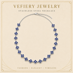 Collier pendentif tendance en acier inoxydable plaqué or à motif floral bleu pour femme, idéal pour les banquets et soirées – Fournisseur de bijoux - Product Image 1