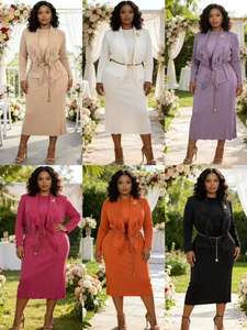 Robes longues de <span class=keywords><strong>cérémonie</strong></span> à manches longues plissées, couleur unie, <span class=keywords><strong>pour</strong></span> femme de bureau, professionnelles, mi-longues, décontractées - Product Image 3