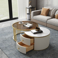 Table basse en marbre BTCT002 pour salon, design nordique de luxe, plateau en verre trempé, structure en acier inoxydable