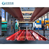 Ligne de production de tuiles de toiture trapézoïdales en acier galvanisé entièrement automatique avec pompe à engrenages, boîte de vitesses, moteur PLC, roulement ZHONGHENG CE