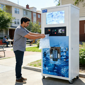 Distributeur automatique de glace et d'eau pour petite production extérieure 100 kg/jour avec paiement par pièces, billets et QR - Product Image 1