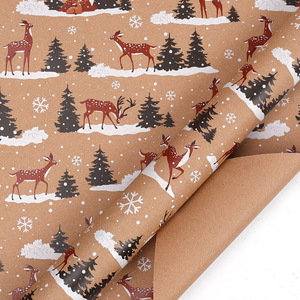 Papier cadeau de Noël format 50*70 80g papier kraft flocon de neige cerf Père Noël sapin de Noël découpé et prêt à l'emploi - Product Image 2