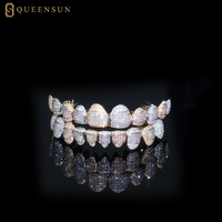 Grillz en Or et Argent avec Moissanite et Diamants, 10K 14K 18K, Forme Carrée, Entièrement Brillante, 8 sur 8 Dents, pour Hommes et Femmes