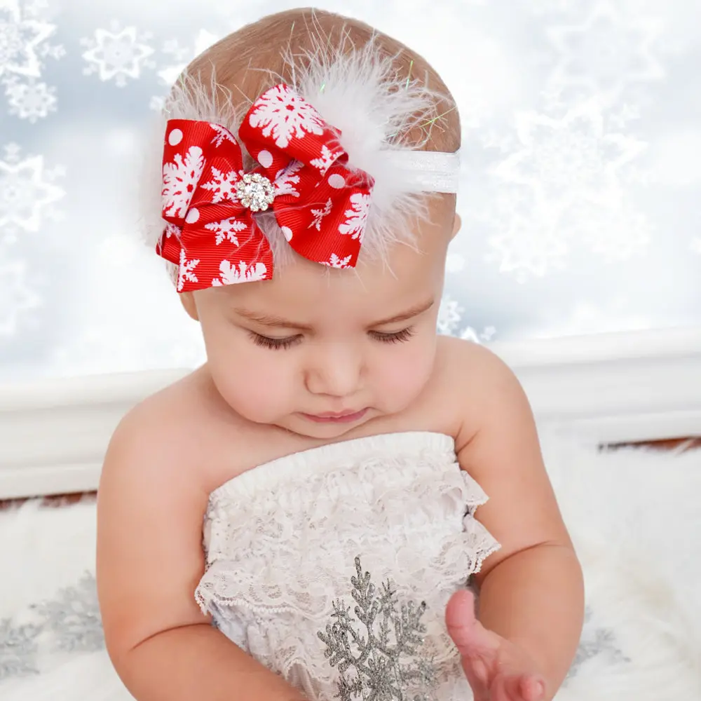 2023 all'ingrosso Baby Christmas Feather Bow Hairband Cute Cloth Snow Headband per la decorazione domestica dei bambini