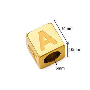 Perle d'espacement en acier inoxydable plaqué or 18 carats avec <span class=keywords><strong>alphabet</strong></span>, breloque cube à grand trou, accessoires étanches pour la fabrication <span class=keywords><strong>de</strong></span> colliers et bijoux - Product Image 3