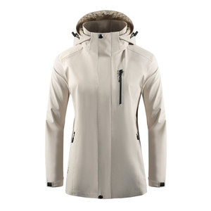 Chaqueta cortavientos de una sola capa con capucha para mujer, color rosa, ropa de trabajo para invierno y exteriores con forro interior. - Product Image 3