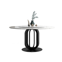 Table à manger rotative artistique avec plateau en marbre microcristallin et base hybride en bois massif et acier inoxydable Mesa De Comedor