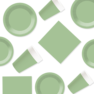 DAMAI Ensemble de vaisselle jetable en papier vert clair pour fêtes, assiettes de 7 et 9 pouces, gobelets en papier, serviettes - Product Image 2