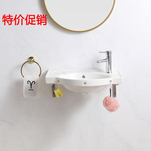Lavabo de cerámica rectangular de pared con un solo orificio, fácil de limpiar, acabado brillante, para baño, uso doméstico. - Product Image 4