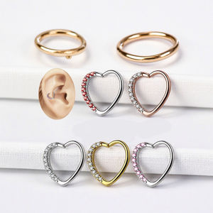 Corazón <span class=keywords><strong>Daith</strong></span> <span class=keywords><strong>Piercing</strong></span> Acero quirúrgico Clicker corazón con bisagras segmento anillo cartílago pendiente moda cuerpo joyería para Mujeres Hombres - Product Image 3
