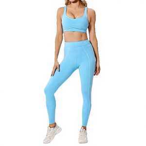 European American High Waist Yoga Suit Women <b>Cross</b>-Border Slimming Eco-Friendly Fabric Solid Breathable Tight-Fit 2-Piece Set - Product Image 3