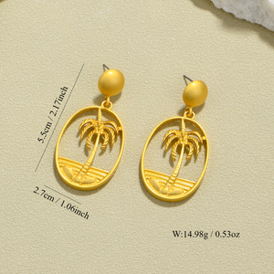 Pendientes Geométricos de Árbol de Coco, Aleación de Zinc, Color Dorado, Pendientes Colgantes de Moda - Product Image 3