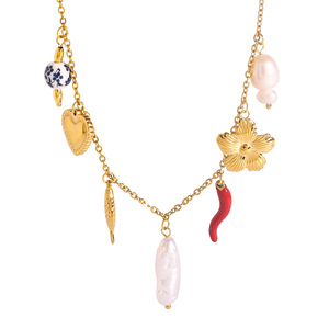 Collier pendentif tendance en acier inoxydable avec breloque fleur de perle, bijoux de fête JDN2408016 - Product Image 1