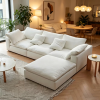 Ensemble de canapés modulaires en tissu pur lin, style Zen, avec rembourrage en plumes de duvet, confort nuageux, pour salon