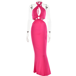 Vestido largo halter sin espalda con cintura recortada para mujer, ideal para eventos nocturnos. - Product Image 5