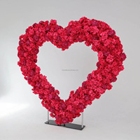 NINI Rose Red Heart Arch Silk Handmade Floral Wedding Stage Background Arrangement Heart Shelf Decoration Bunga Palsu Luar Ruangan