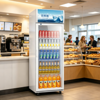 Réfrigérateur commercial à double porte blanc avec refroidissement direct supérieur et vitrine en verre pour le stockage de boissons réfrigérées en supermarché
