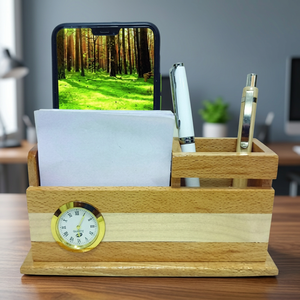 Organizador de escritorio con reloj, soporte para teléfono y portalápices, regalo de oficina multifunción, estilo sencillo - Product Image 2