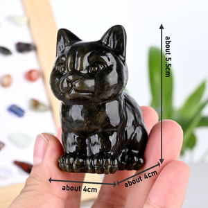 Sculptures d'animaux en cristal en gros, sculptures de chat en obsidienne dorée naturelle de haute qualité pour cadeaux - Product Image 2