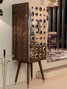 Gabinete de monóculos de palacio de lujo moderno italiano, puerta de Metal, aparador de almacenamiento de madera, muebles, estante de vino, entrada de sala de estar de nogal - Product Image 2