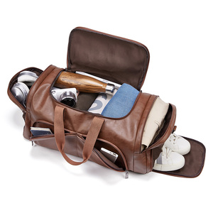 Sac de voyage pour <span class=keywords><strong>homme</strong></span> de haute qualité, sac de voyage d'affaires en cuir PU <span class=keywords><strong>marron</strong></span> imperméable, logo personnalisé - Product Image 2