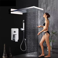 Ensemble de douche thermostatique de luxe à effet pluie et cascade, en acier inoxydable chromé poli, colonne de massage murale