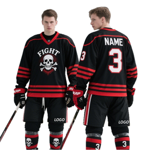 قميص هوكي رياضي مخصص بتصميم عتيق وياقة على شكل V مع تطريز مخصص وطباعة حرارية من البوليستر بمقاس كبير للشباب - Product Image 1