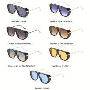 Lunettes de soleil vintage à monture large avec logo personnalisé, dégradées, en métal, style steampunk, pour hommes et femmes - Product Image 4