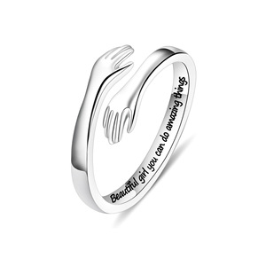 Bague Double Hug gravée en forme de cœur, design ouvert, pour femmes, bijoux cadeau, style européen à la mode - Product Image 1