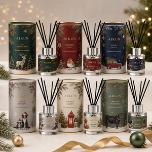 Aikun Low MOQ Fast Response Service Pine Glass 2 Bottle Reed <b>Diffuser</b> Gift Set Custom Logo Holiday Display for Home Decor Stores - Product Image 2