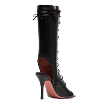 Grande taille talons dames chaussures d'été noir gladiateur demi sandale bottes Sexy bout ouvert à lacets Slingback femmes à talons mi-mollet bottes